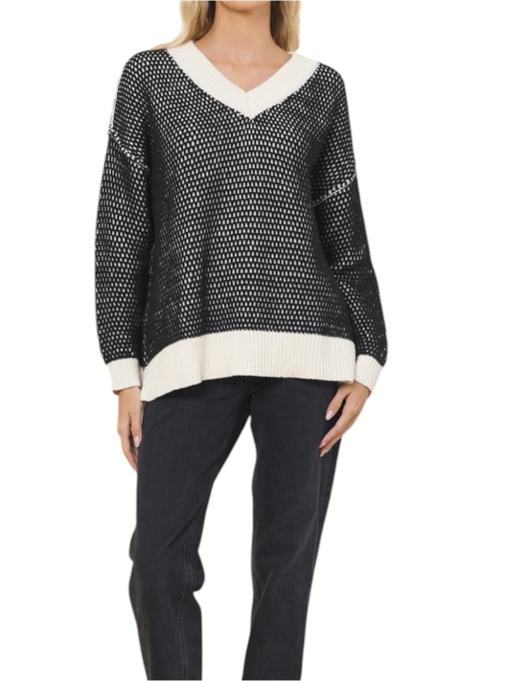 Vintage Havana Honeycomb Knit V Neck Sweater
